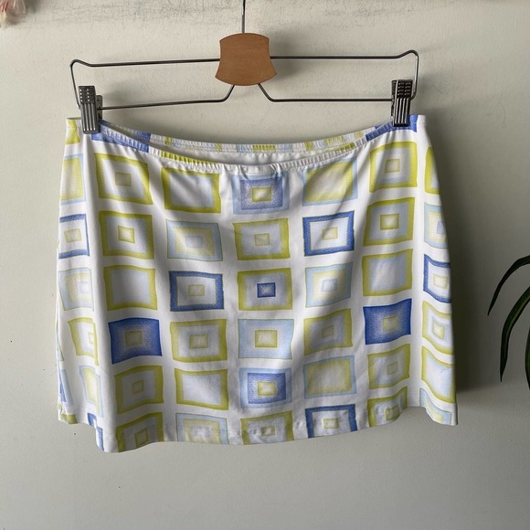 LBH Skirt Womens L White Green Blue Geometric Mini Retro Summer Party Festival - Picture 5 of 6